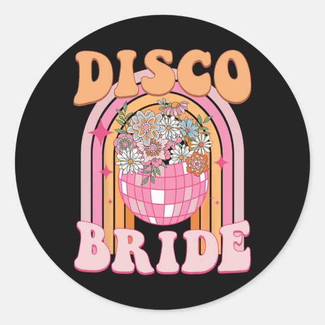 Adesivo Redondo Disco Bride Bridesmaid Retro Rainbow Bachelorette (Frente)