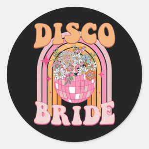 Adesivo Redondo Disco Bride Bridesmaid Retro Rainbow Bachelorette
