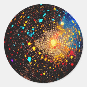 Adesivo Redondo Disco Cósmico: Groovy Lino Cut Trabalho de arte
