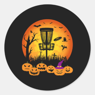 Adesivo Redondo Disco de Golfe Retro Halloween Cemitério Assustado