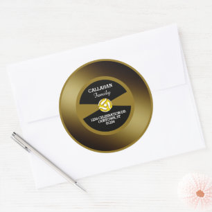 Adesivo Redondo Disco de Vinil 45 Família Endereço Dourado