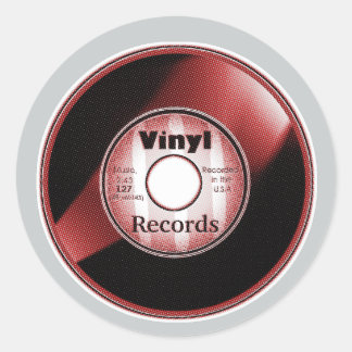 Adesivo Redondo Disco de VINIL 45 RPM, Vermelho/Branco