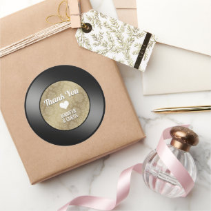 Adesivo Redondo Disco de Vinil Retro Obrigado Casamento Clássico R