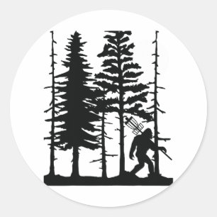 Adesivo Redondo Disco Golf Bigfoot Escondendo Árvores Naturais Ret