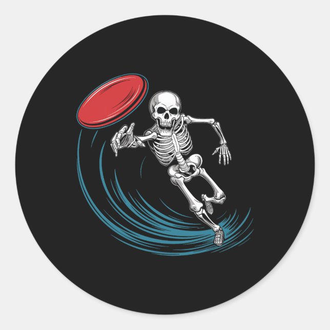 Adesivo Redondo Disco Golfing Skeleton Halloween Men Disco Golf (Frente)