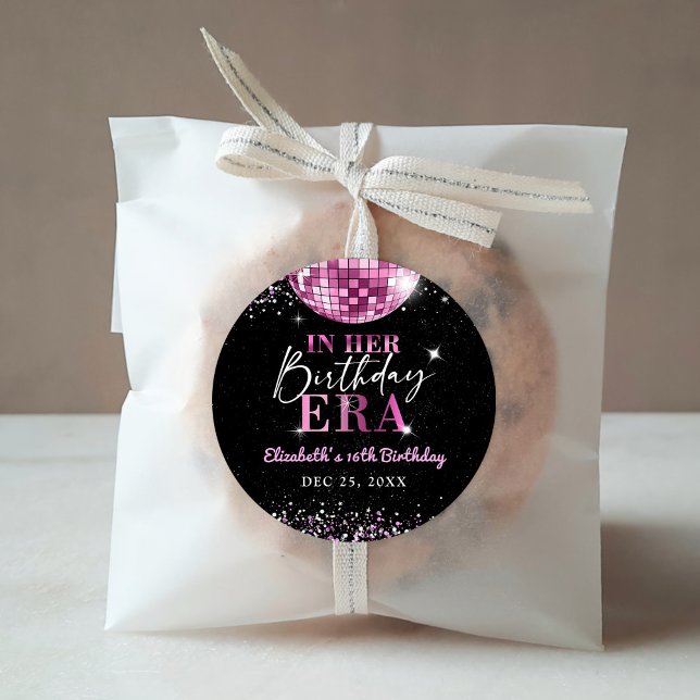 Adesivo Redondo Disco Rosa Na Minha Era De Aniversário (Criador carregado)