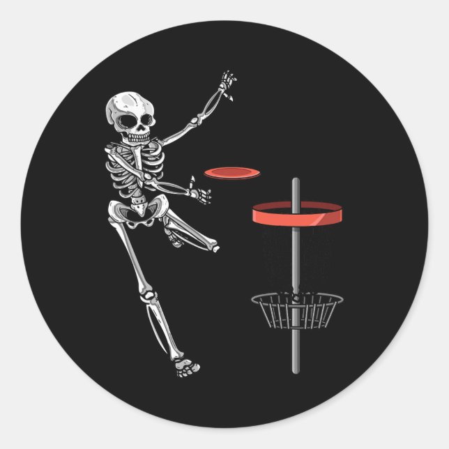 Adesivo Redondo Disco Voador Esqueleto Halloween Frisbee Fácil D (Frente)
