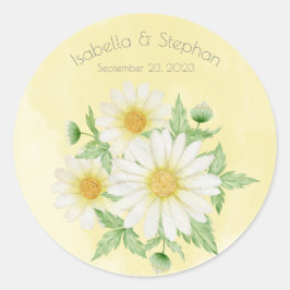 Adesivo Redondo Disias White Yellow Floral Typografia