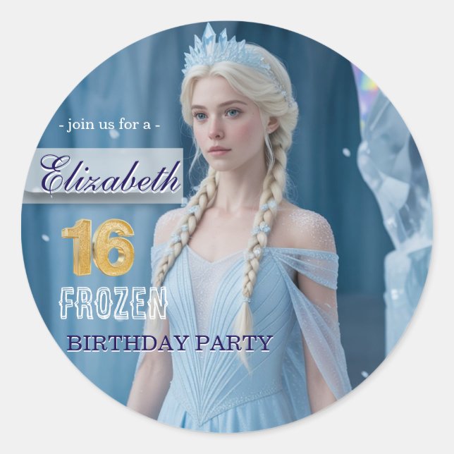 Adesivo Redondo Disney's Frozen Elsa Birthday personalize name (Frente)