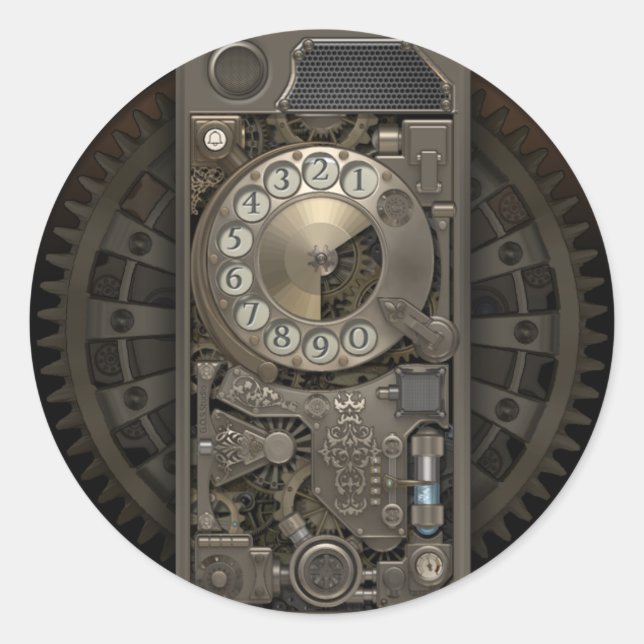 Adesivo Redondo Dispositivo Steampunk - Telefone de Discagem Rotaç (Frente)