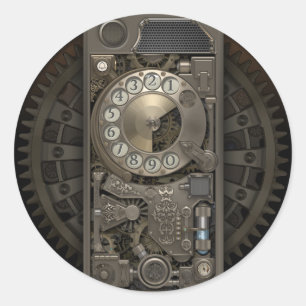 Adesivo Redondo Dispositivo Steampunk - Telefone de Discagem Rotaç