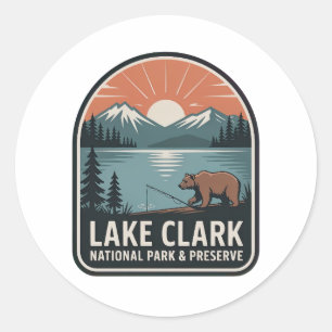 Adesivo Redondo Distintivo Vintage do Parque Nacional Lake Clark