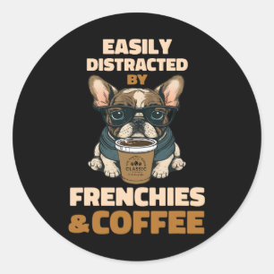 Adesivo Redondo Distraído Por Cães Franceses Bulldog Frenchie Café