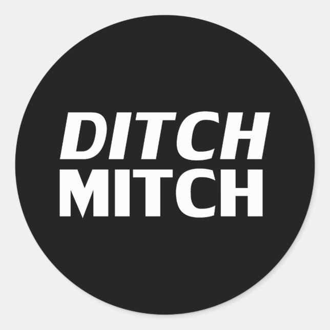 Adesivo Redondo Ditch Mitch preto branco, tipografia moderna engra (Frente)