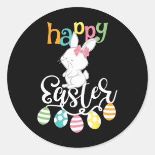 Adesivo Redondo Ditos Felizes Páscoa Ovo Groovy Bunny Coelho Crian