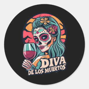 Adesivo Redondo Diva De Los Muertos Esqueleto Feminino Festa de Ha