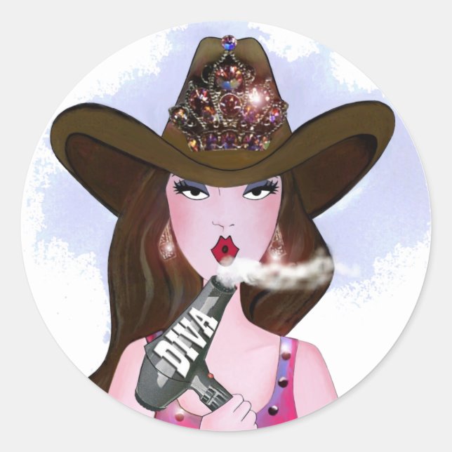 Adesivo Redondo "Diva de uma Cowgirl" Stylist (Frente)