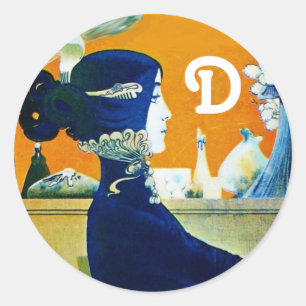 ADESIVO REDONDO DIVA EM AZUL, MONOGRAMA DE FASHION BELEZA