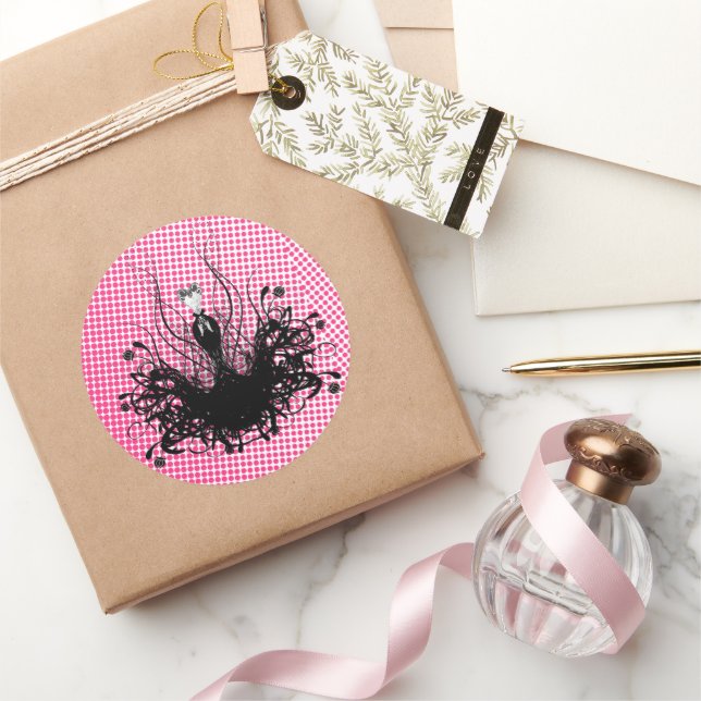 Adesivo Redondo Diva Fashion Sticker - Framboesa Quente Rosa (Presentear)