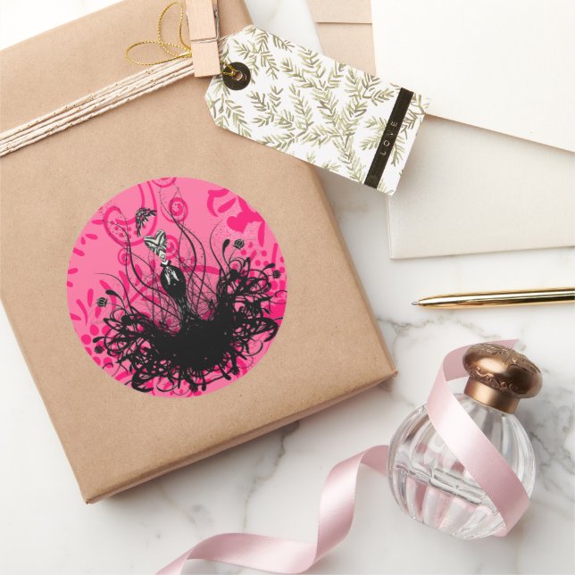 Adesivo Redondo Diva Fashion Sticker - Framboesa Quente Rosa (Presentear)