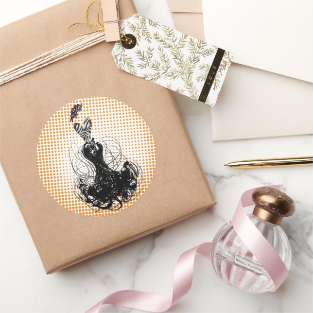 Adesivo Redondo Diva Fashion Sticker Orange Retro Pontos (Presentear)