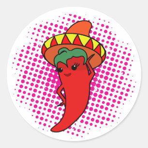 Adesivo Redondo Divã Kawaii Pimenta Quente Espiral Rosa