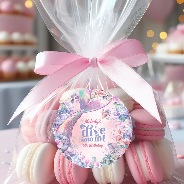 Adesivo Redondo Dive into Five Flower Glitter Mermaid Tail  (Criador carregado)