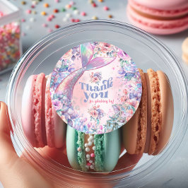 Adesivo Redondo Dive into Five Flower Glitter Mermaid Thank you