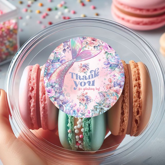 Adesivo Redondo Dive into Five Flower Glitter Mermaid Thank you (Criador carregado)