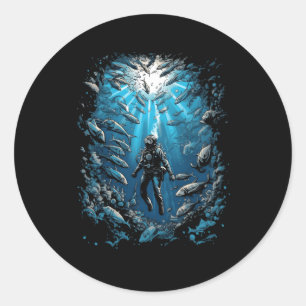 Adesivo Redondo Diver Shark Scuba Merging Ocean Underwa