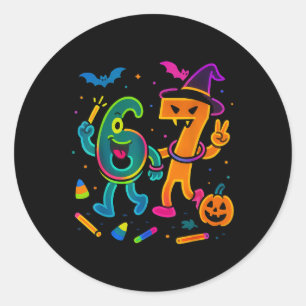Adesivo Redondo Diversão 67 Meme Brilho Estilo Halloween 6 7