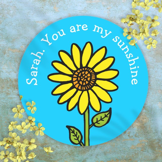 Adesivo Redondo Diversão Colorida de Girassol Personalizada (Sunflower Bright Colourful Fun Personalized Classic Round Sticker)