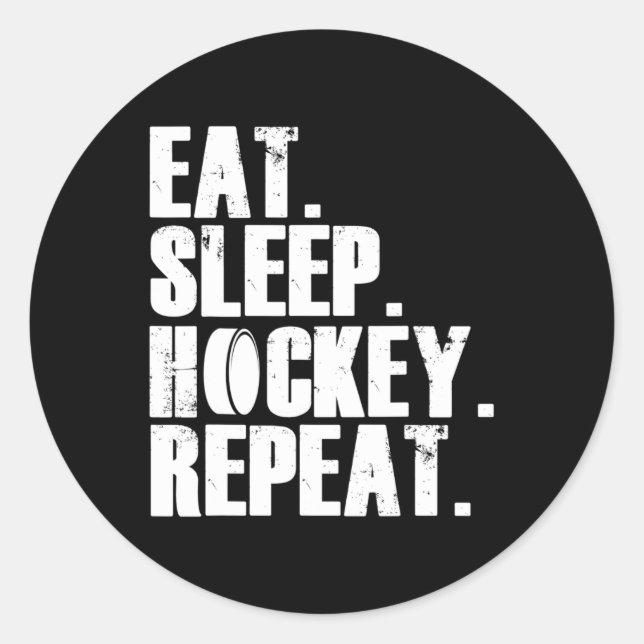 Adesivo Redondo Diversão Coma Hóquei no Sono Repito Homens Present (Frente)