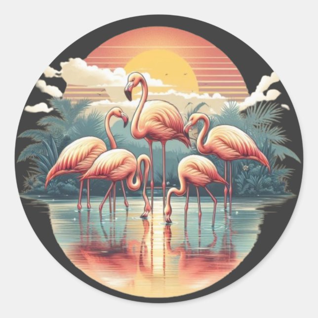 Adesivo Redondo Diversão da família Flamingo (Frente)