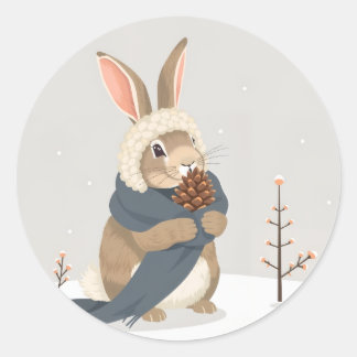 Adesivo Redondo Diversão de coelho de inverno Natal