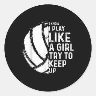 Adesivo Redondo Diversão de Design de Voleibol Mulheres Jovens Esp