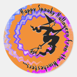 Adesivo Redondo Diversão de feitiço de bruxa voadora feiticeira pe