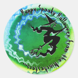 Adesivo Redondo Diversão de feitiço mágico de bruxa voadora de Hal
