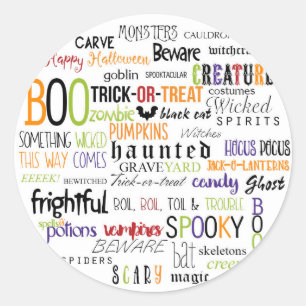 Adesivo Redondo Diversão de Halloween Palavras Caprichosas Colorid