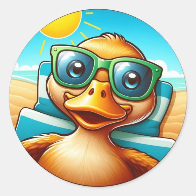 Adesivo Redondo Diversão de Verão, dia ensolarado, na praia (Frente)