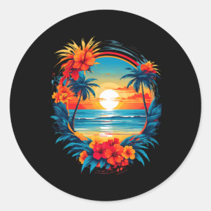Adesivo Redondo Diversão de Viagem de Verão Retro Férias Camper Pr