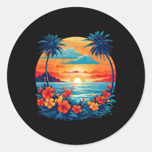 Adesivo Redondo Diversão de Viagem de Verão Retro Férias Camper Pr