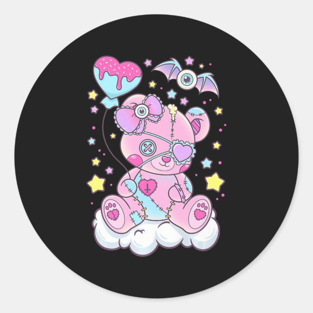 Adesivo Redondo Diversão do Gótico Kawaii Pastel Bonito Urso Cêmul (Frente)