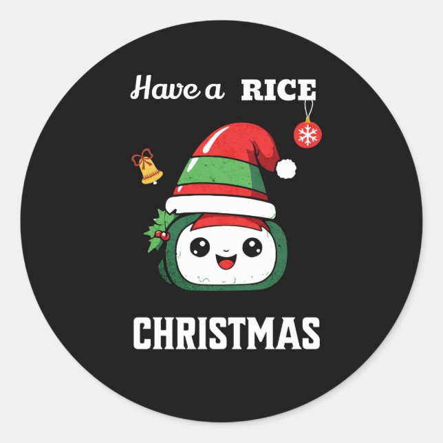 Adesivo Redondo Diversão do Natal Sushi (Frente)