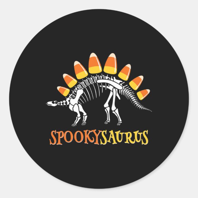 Adesivo Redondo Diversão do Spookysaurus Candy Corn Dinossaur Hall (Frente)