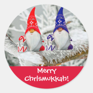 Adesivo Redondo Diversão dos Papais noeis de Chrismukkah Feliz Az