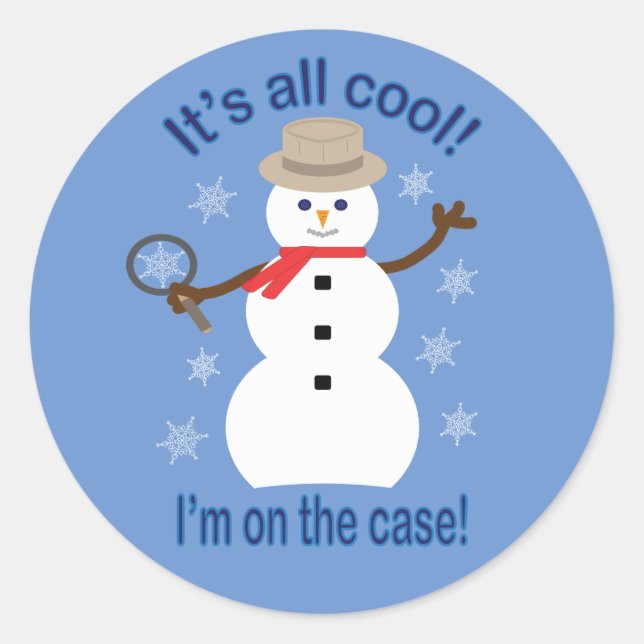 Adesivo Redondo Diversão e Rico É tudo Legal Detetive Snowman (Frente)