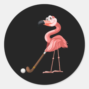 Adesivo Redondo Diversão Flamingo Hockey Flamingo Jogando Hóquei