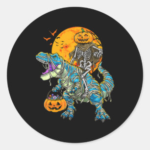 Adesivo Redondo Diversão Halloween Dinossaur T Rex Mummy Pumpkin C
