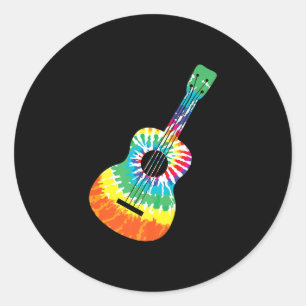 Adesivo Redondo Diversão Hippie Rainbow Tie Dye Acoustic Guitar P
